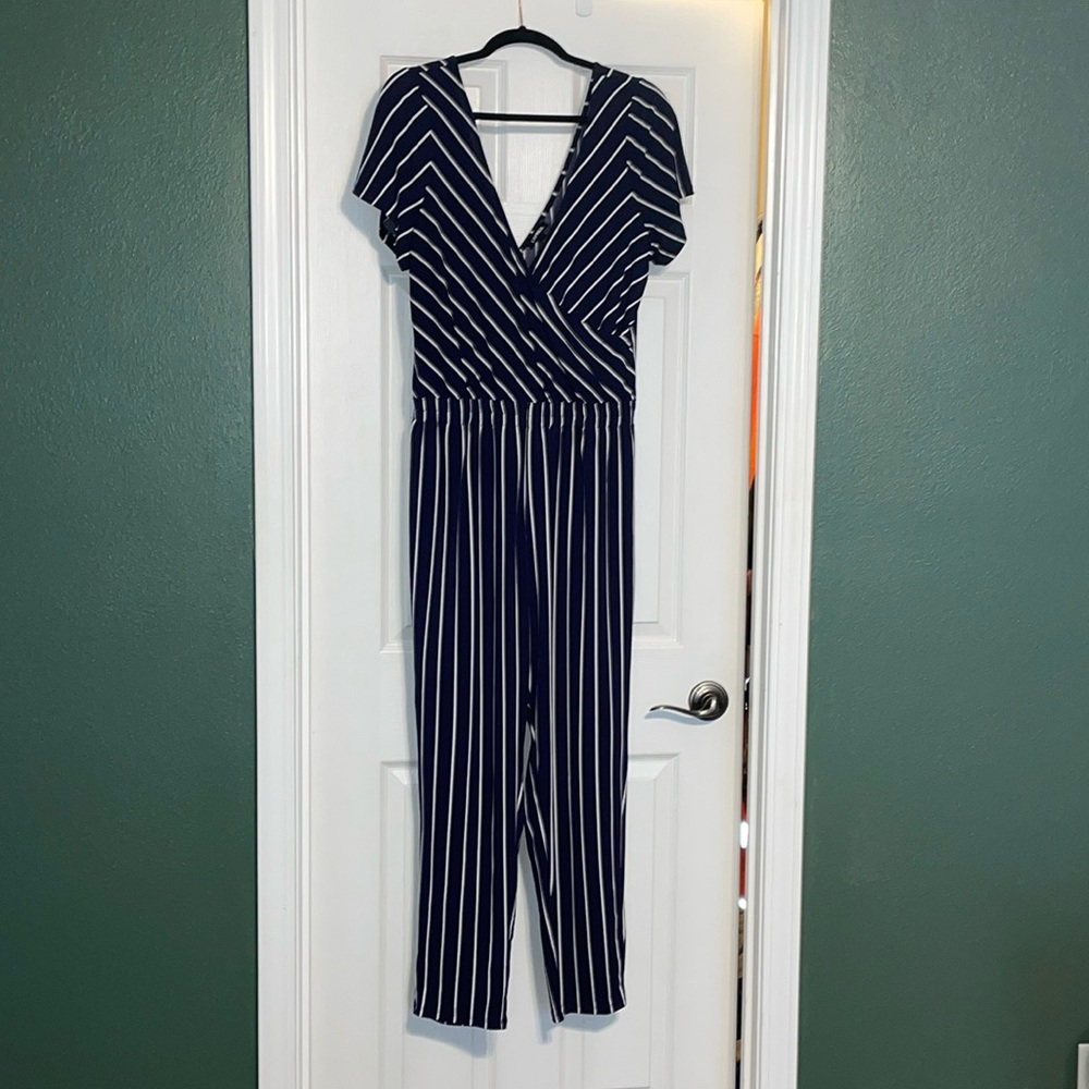 Express navy and white striped jumpsuit. Size Large